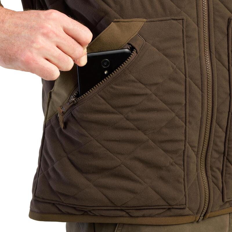 Gilet chasse matelassé silencieux marron 500.