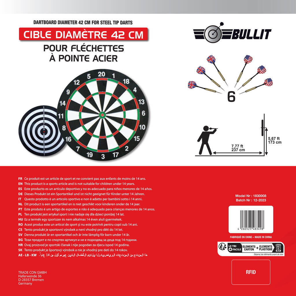 Steeldartscheibe - Set mit Dartpfeilen Stahlspitzen