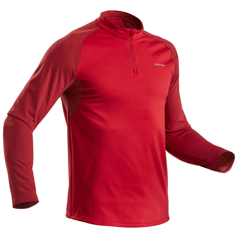 MEN SNOW HIKING WARM PANTS & FLEECES Hiking - M WARM T-SHIRT ML SH100 - RED QUECHUA - Hiking Clothes