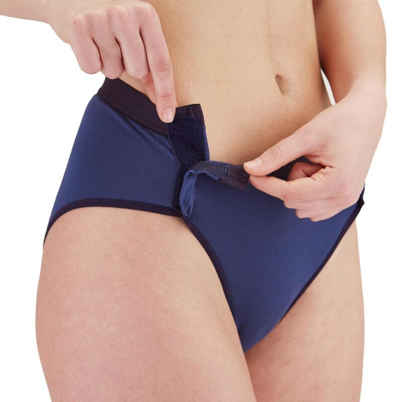 Slip donna blu petrolio apribile con velcri laterali