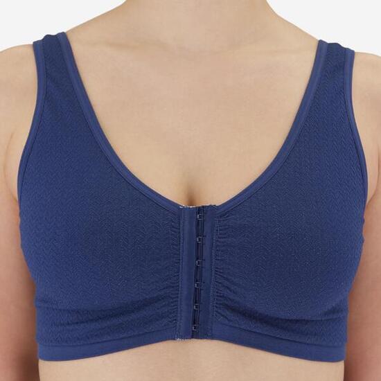 Reggiseno apertura frontale donna fitness sostegno leggero blu petrolio
