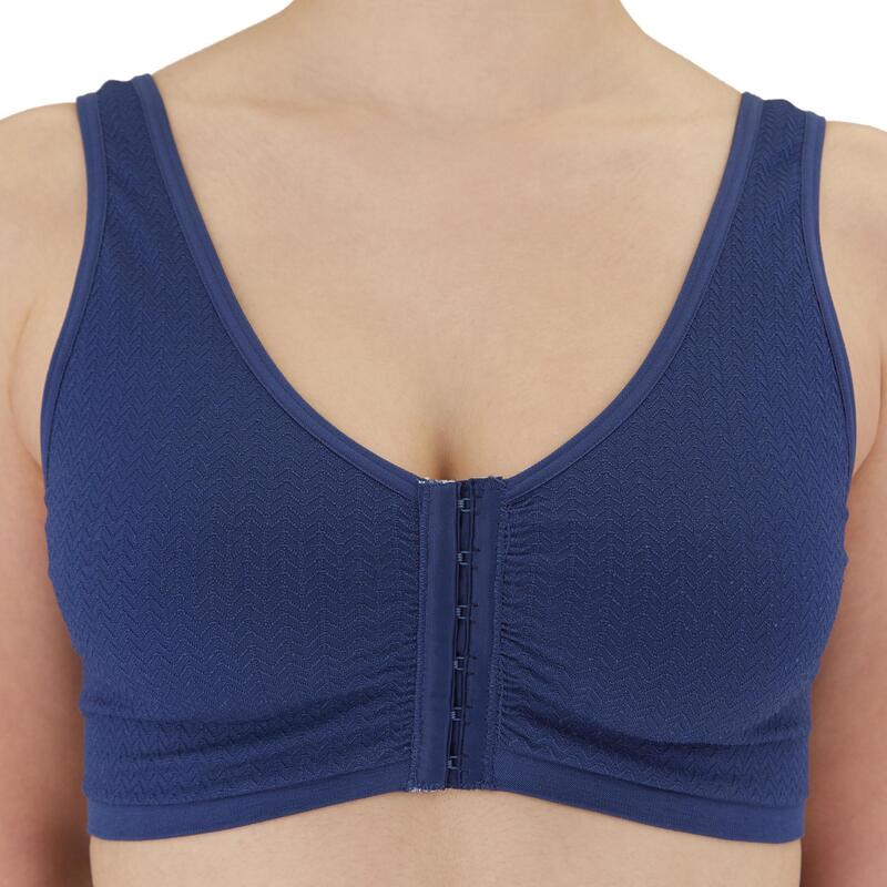 Reggiseno apertura frontale donna fitness sostegno leggero blu petrolio