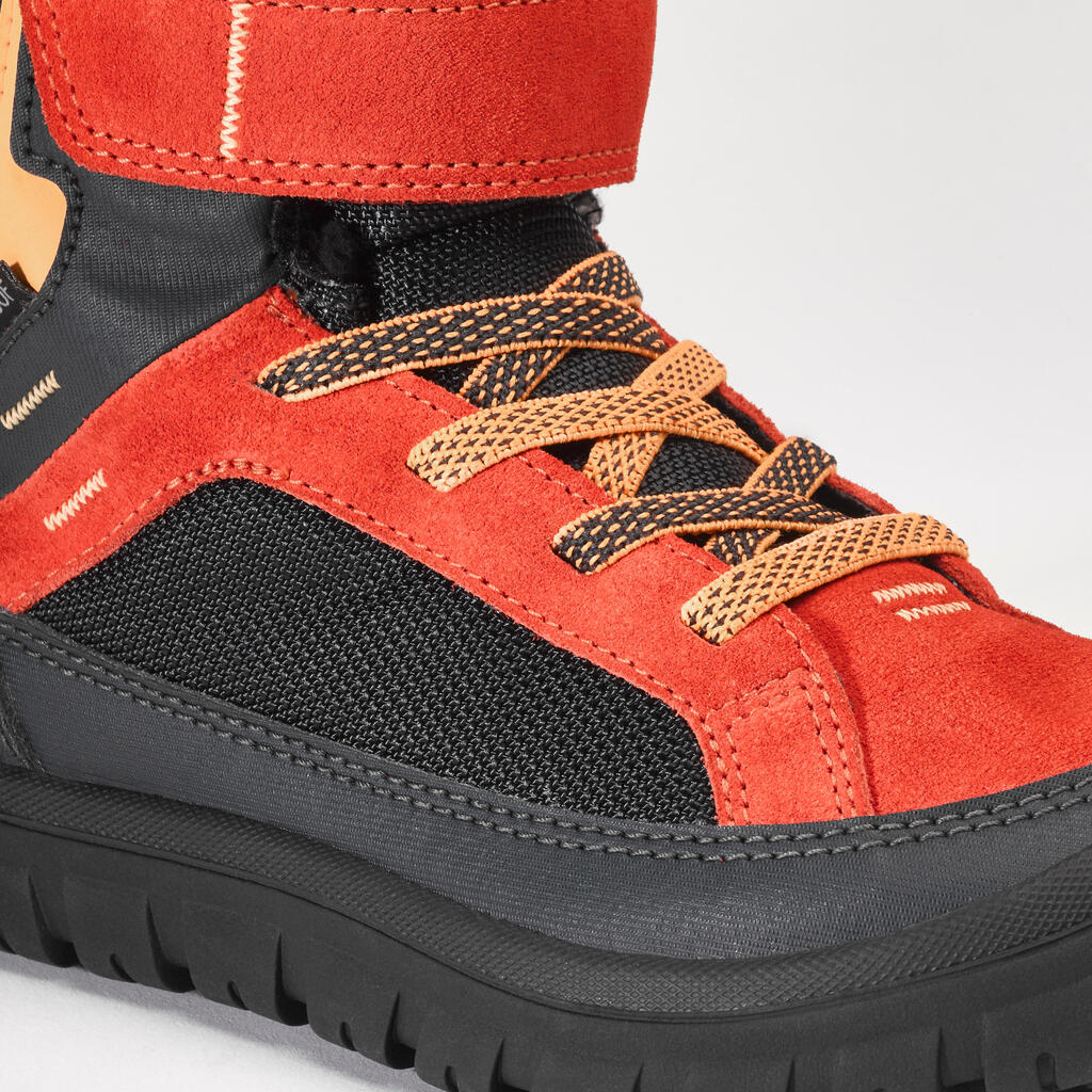 Children's Warm Rip-Tab Snow Hiking Shoes Warm Mid SH500 - Red