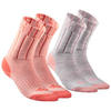 兒童款保暖雪地健行中筒襪SH100－珊瑚紅／灰色。