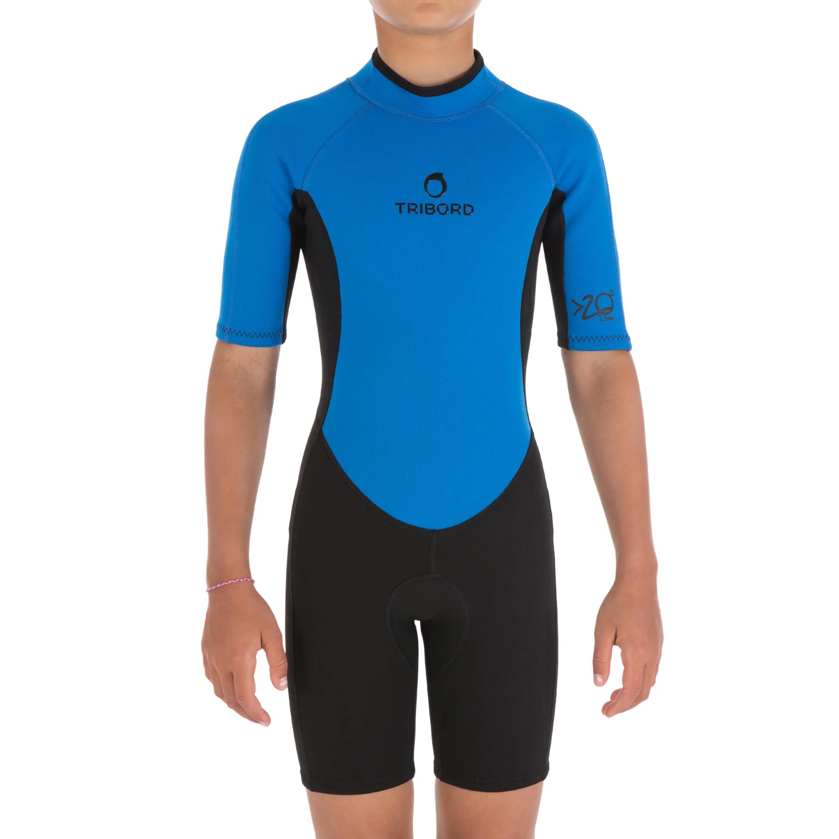 100 Children's Neoprene Shorty Surfing Wetsuit - Blue 10/13