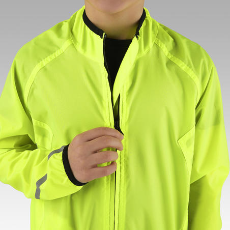 300 Kids' Waterproof Cycling Jacket 8-14 - Yellow