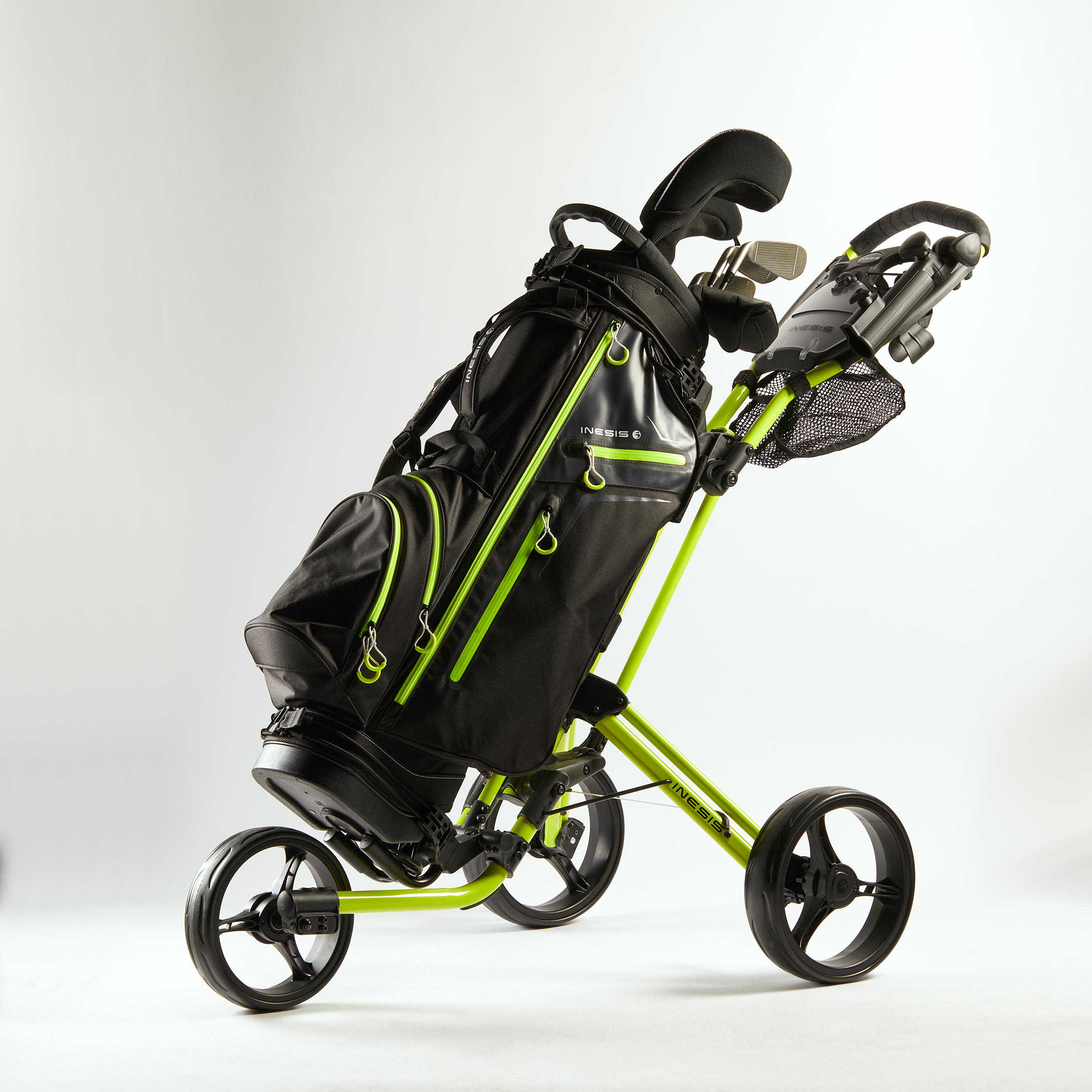 3-WHEEL COMPACT GOLF TROLLEY - INESIS 900 YELLOW 4/9