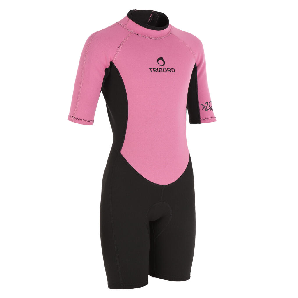 Combinaison surf Shorty 100 Néoprène Enfant Rose
