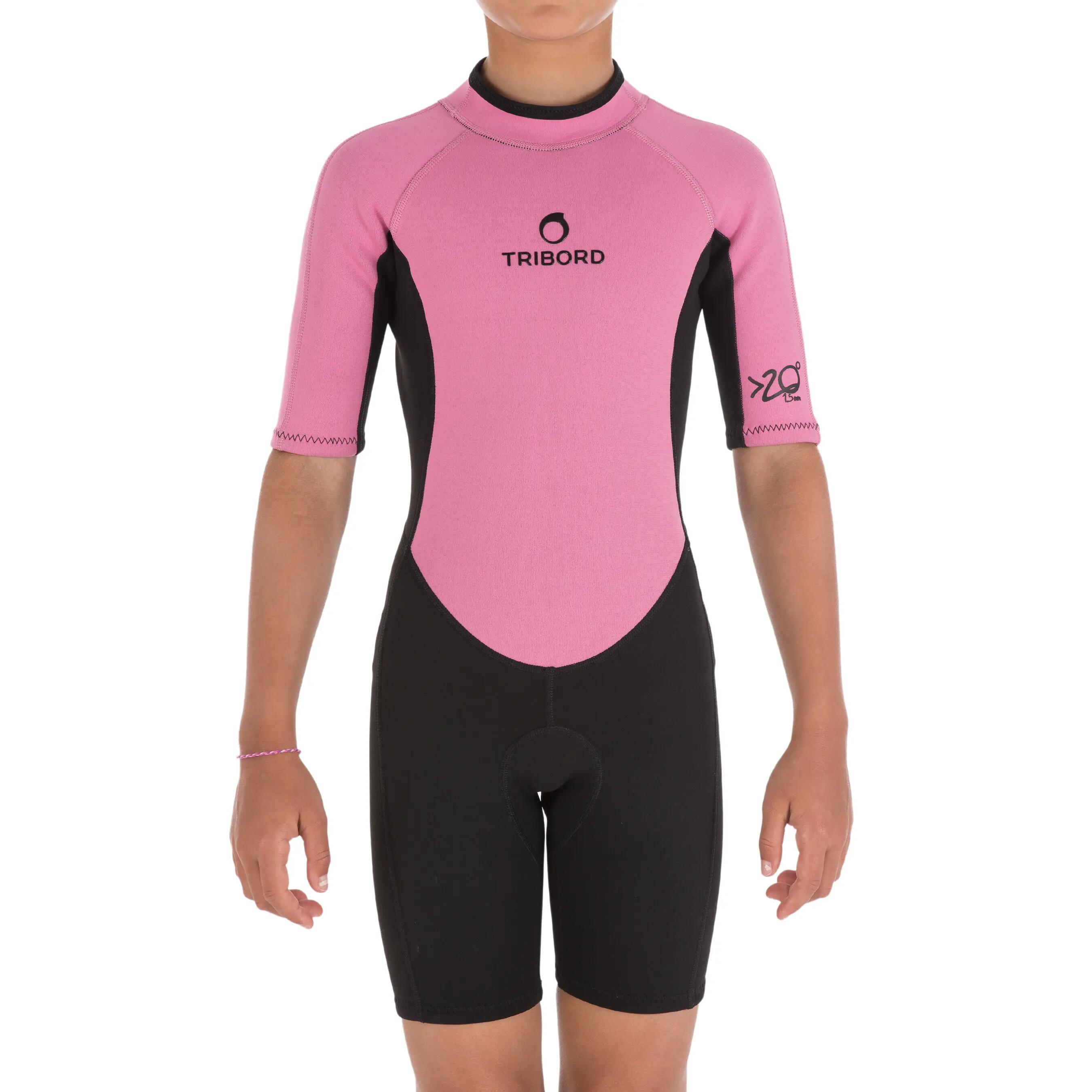 100 Children's Neoprene Shorty Surfing Wetsuit - Pink 9/13