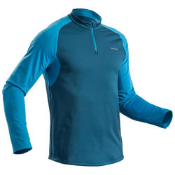 Tee-Shirt de randonnée neige manches longues homme SH100 warm bleu.