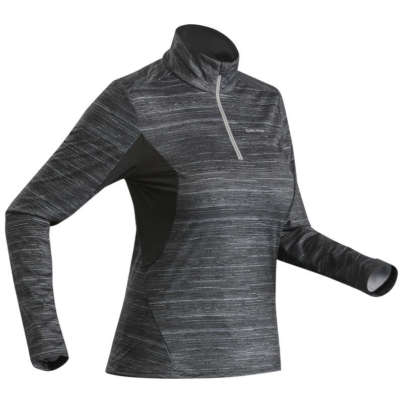 WOMEN SNOW HIKING WARM PANTS & FLEECES - TS LS WOMAN SH500 WARM BLACK QUECHUA