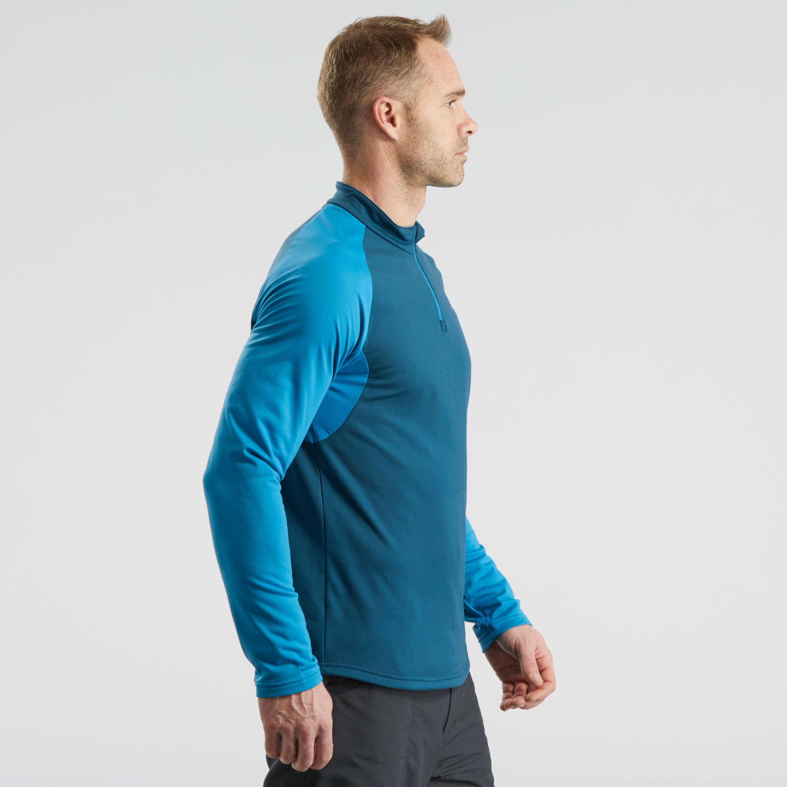 Men Hiking Long Sleeved Warm T-Shirt SH100 Blue -  4