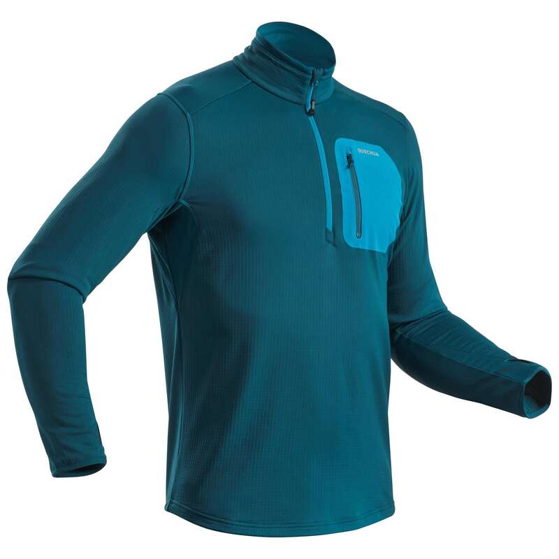 MEN SNOW HIKING WARM PANTS & FLEECES - Men’s LS TS SH500 Warm – Blue QUECHUA
