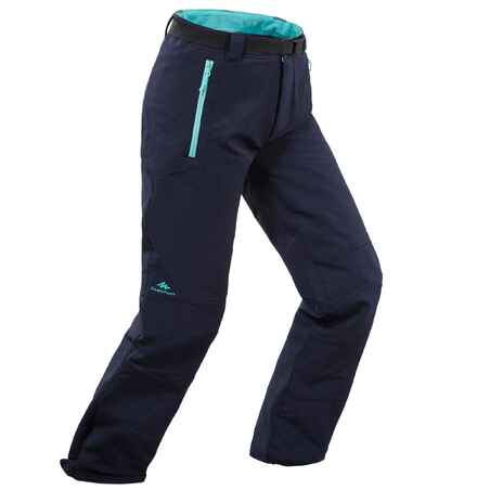 Modre vodoodbojne pohodniške hlače SH500 X-WARM za otroke od 7 do 15 let