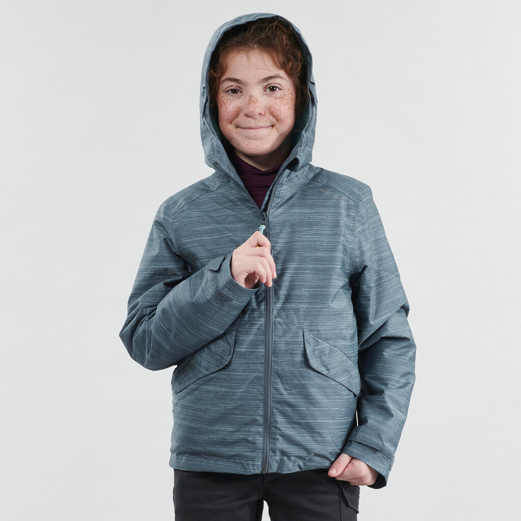 Winterjacke Winterwandern SH100 warm wasserdicht Kinder Mädchen 8–14 Jahre grau