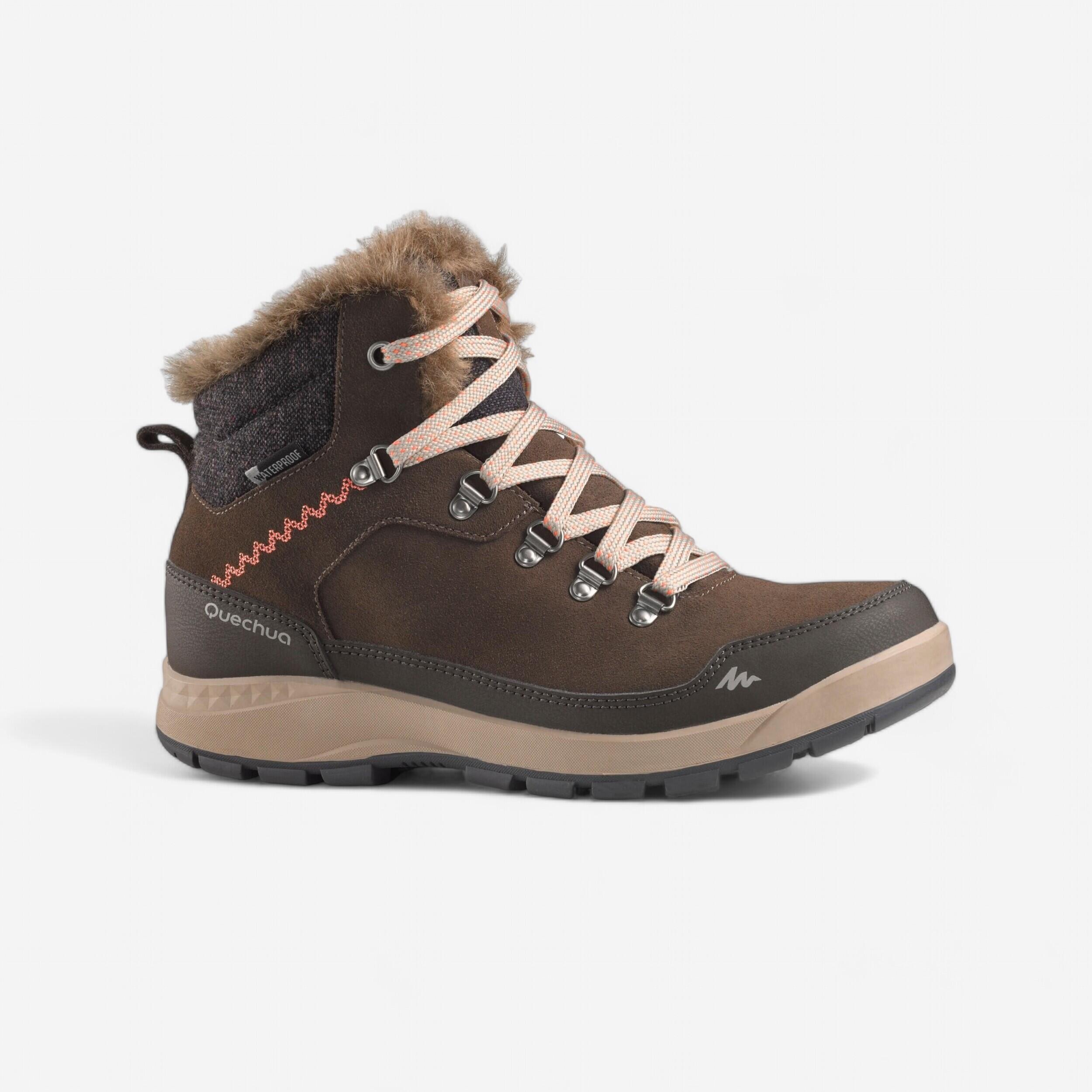 Women s leather warm waterproof snow boots SH900 Mid QUECHUA