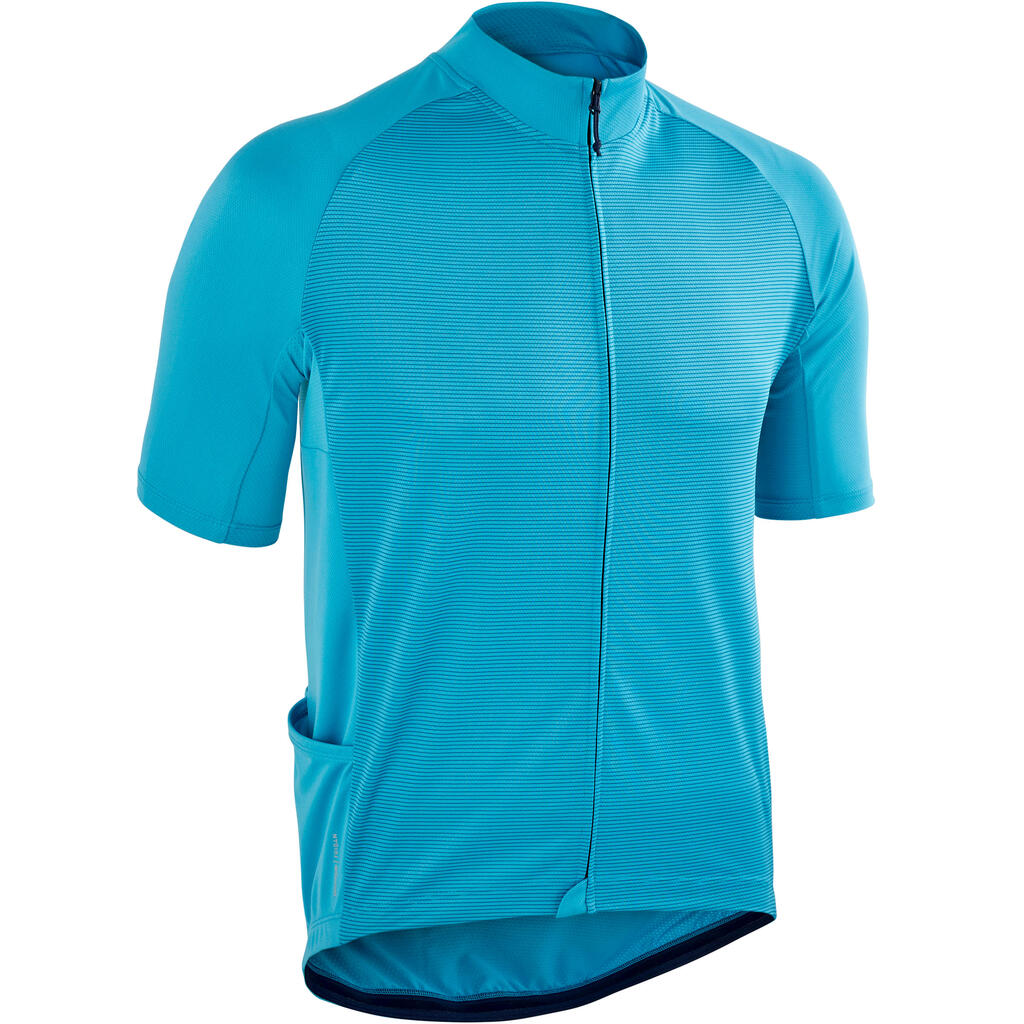 Men's Short-Sleeved Warm Weather Road Cycling Jersey RC100 Marinière/Navy/Orange