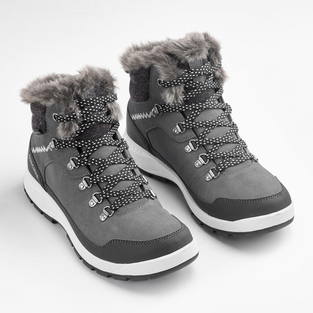 Dámska kožená hrejivá a nepremokavá polovysoká obuv SH900 na zimnú turistiku