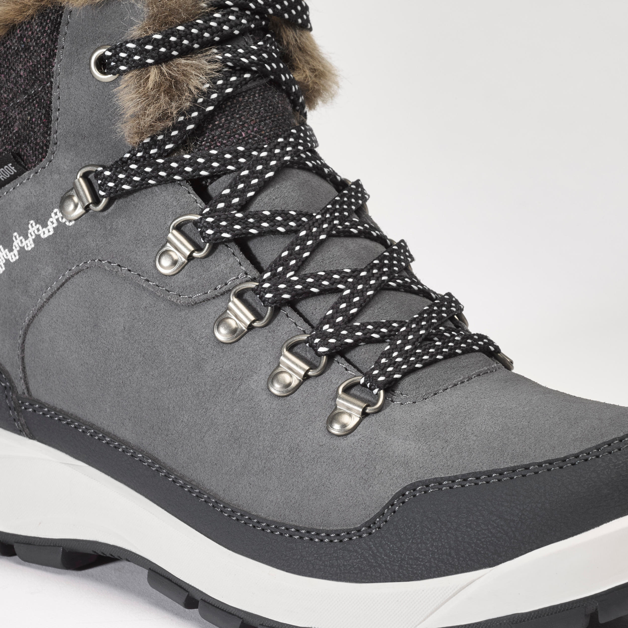 Botas nieve cálidas impermeables de senderismo - SH500 piel - Mujer