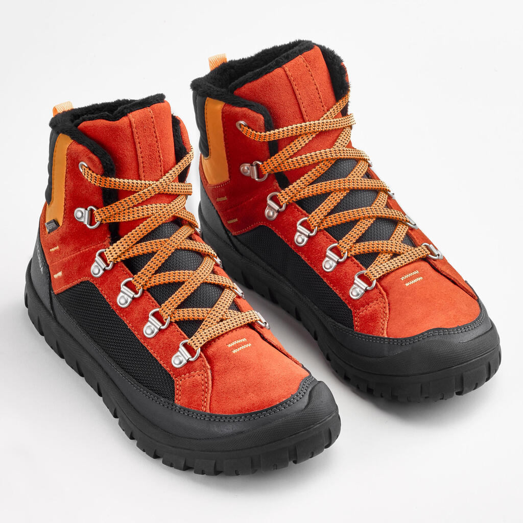 Detská hrejivá polovysoká obuv SH500 Warm na zimnú turistiku šnurovacia červená