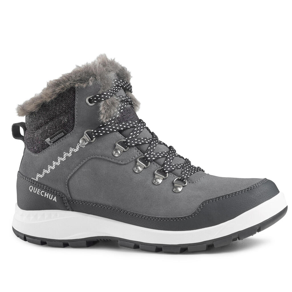 Women’s leather warm waterproof snow boots - sh900 mid