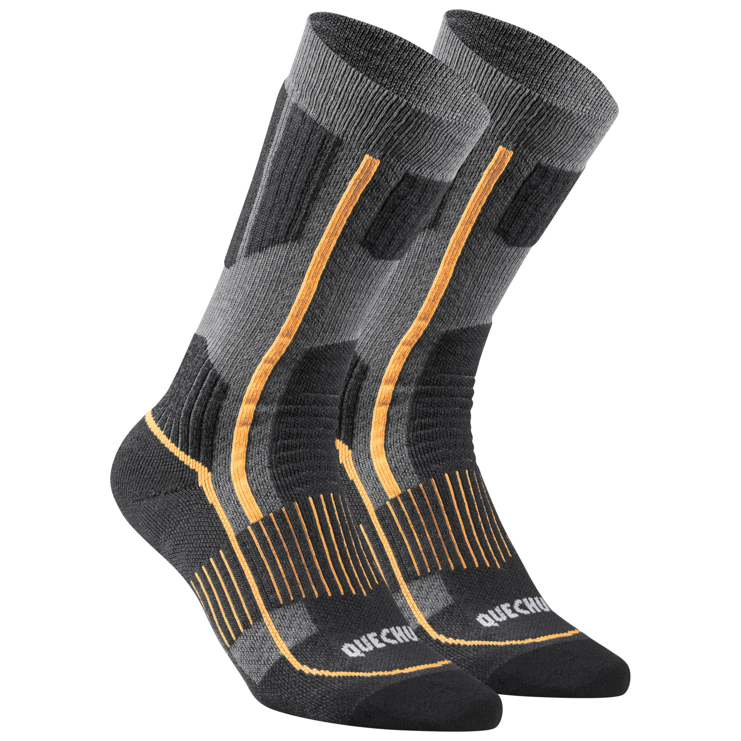 Unisex Woolen Winter Socks with Merino Wool & Silk 2 Pairs Grey - SH500 -  3