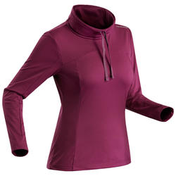 Tee-shirt de randonnée neige manches longues femme SH100 warm violet