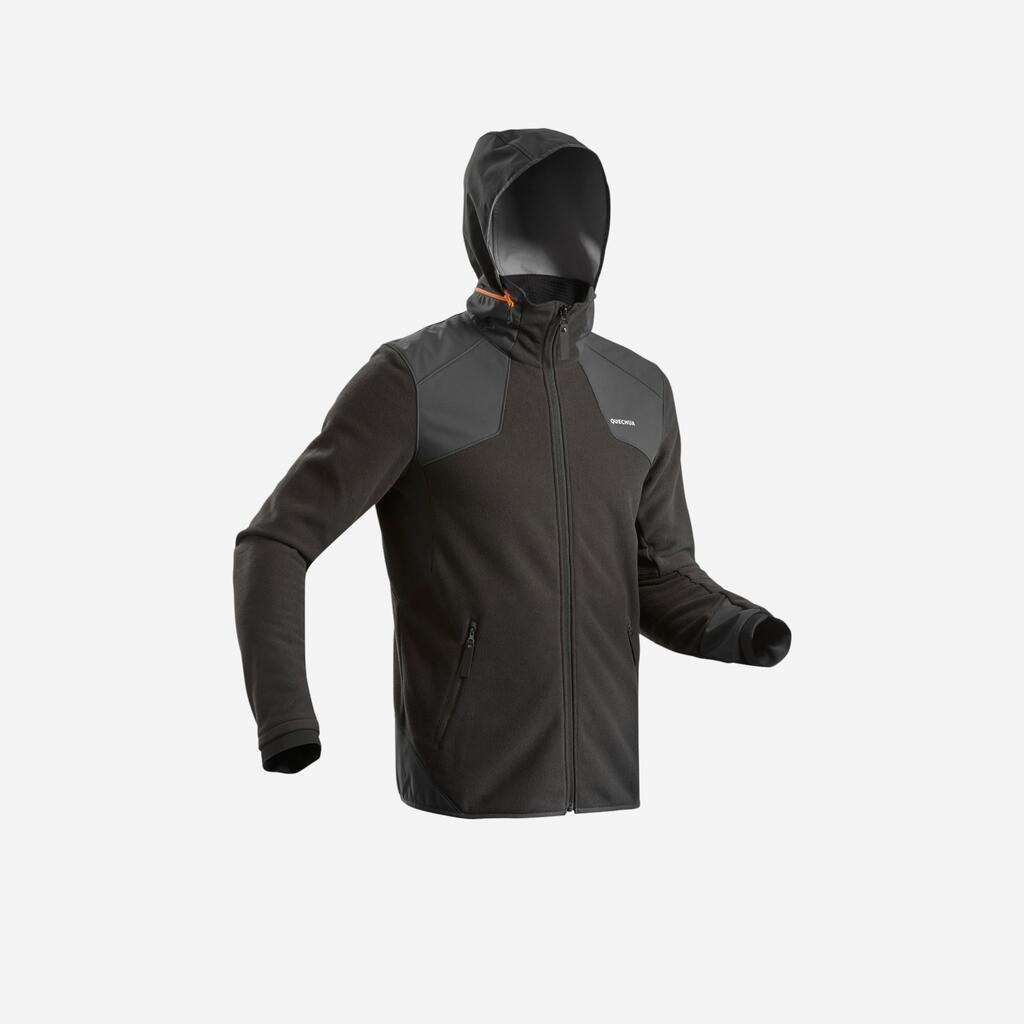 Chamarra cálida de tejido polar para senderismo negra para hombre SH500 MOUNTAIN