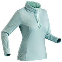Tee-shirt de randonnée neige manches longues femme SH100 warm ice-bleu