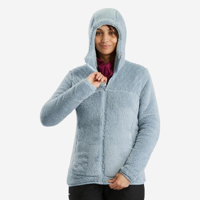 Women's fleece snow hiking jacket SH100 ultrawarm Iceblue Decathlon