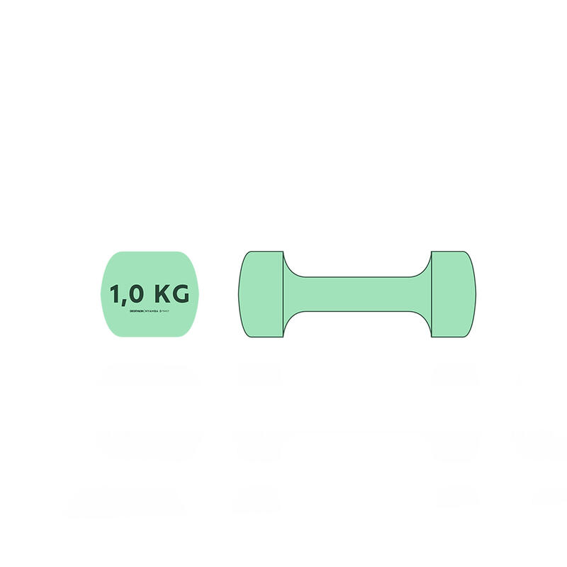 Gantere fitness 2x 1 kg, verde, fontă parțial reciclată