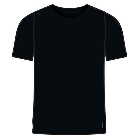 Men's Short-Sleeved Straight-Cut Crew Neck Cotton Fitness T-Shirt 500 - Black