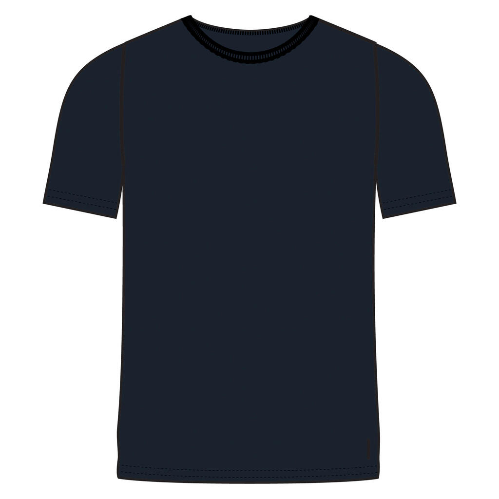 Men's Short-Sleeved Straight-Cut Crew Neck Cotton Fitness T-Shirt 500 Blue/Black