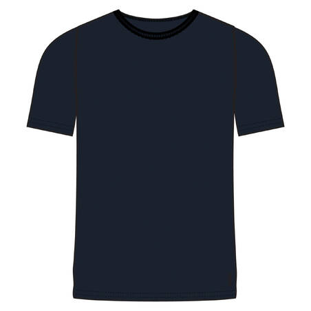 Men's Short-Sleeved Straight-Cut Crew Neck Cotton Fitness T-Shirt 500 Blue/Black