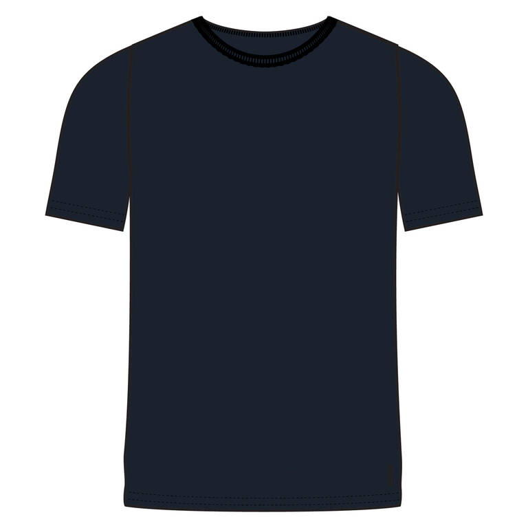 Men's Short-Sleeved Straight-Cut Crew Neck Cotton Fitness T-Shirt 500 Blue/Black