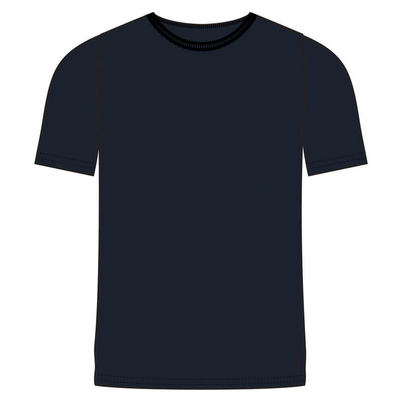 Fitnessshirt met korte mouwen voor heren 500 recht ronde hals katoen blauw/zwart