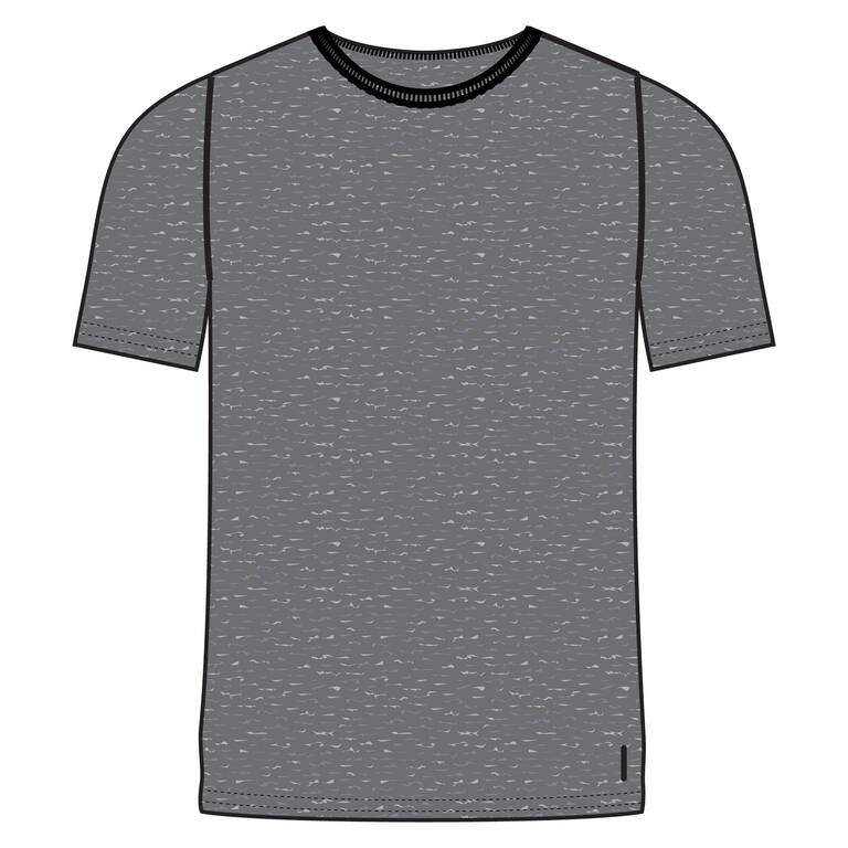 Men's Short-Sleeved Straight-Cut Crew Neck Cotton Fitness T-Shirt 500 Light Grey