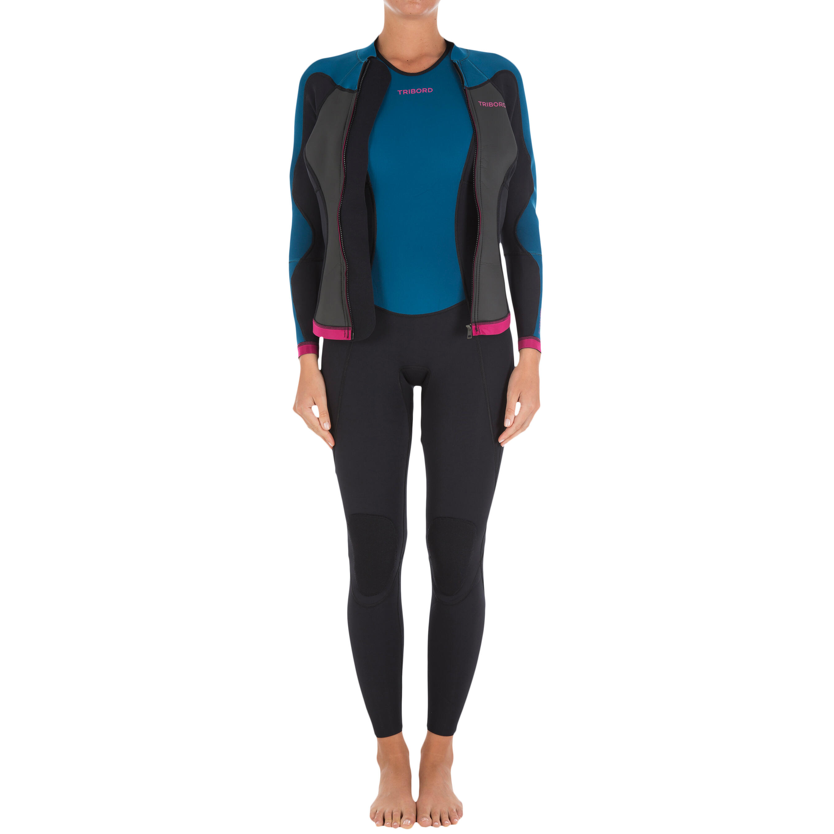 500 Women's Long Jane Tank Top Wetsuit - Blue/Pink 10/21