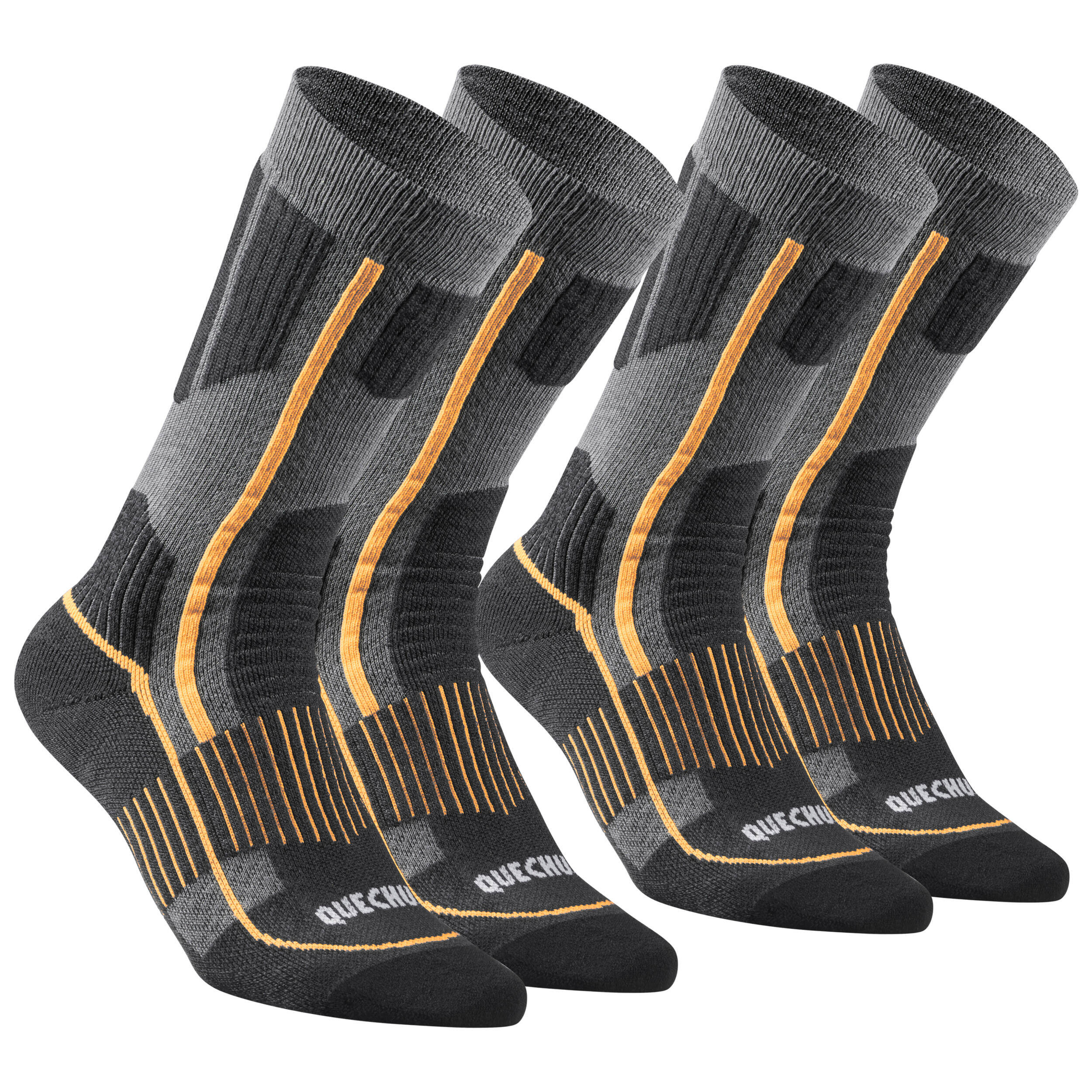 Unisex Woolen Winter Socks with Merino Wool & Silk 2 Pairs Grey - SH500 -  4