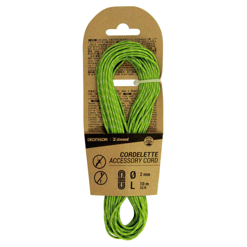 Помощно въже за катерене и алпинизъм 2 мм x 10 м, зелено