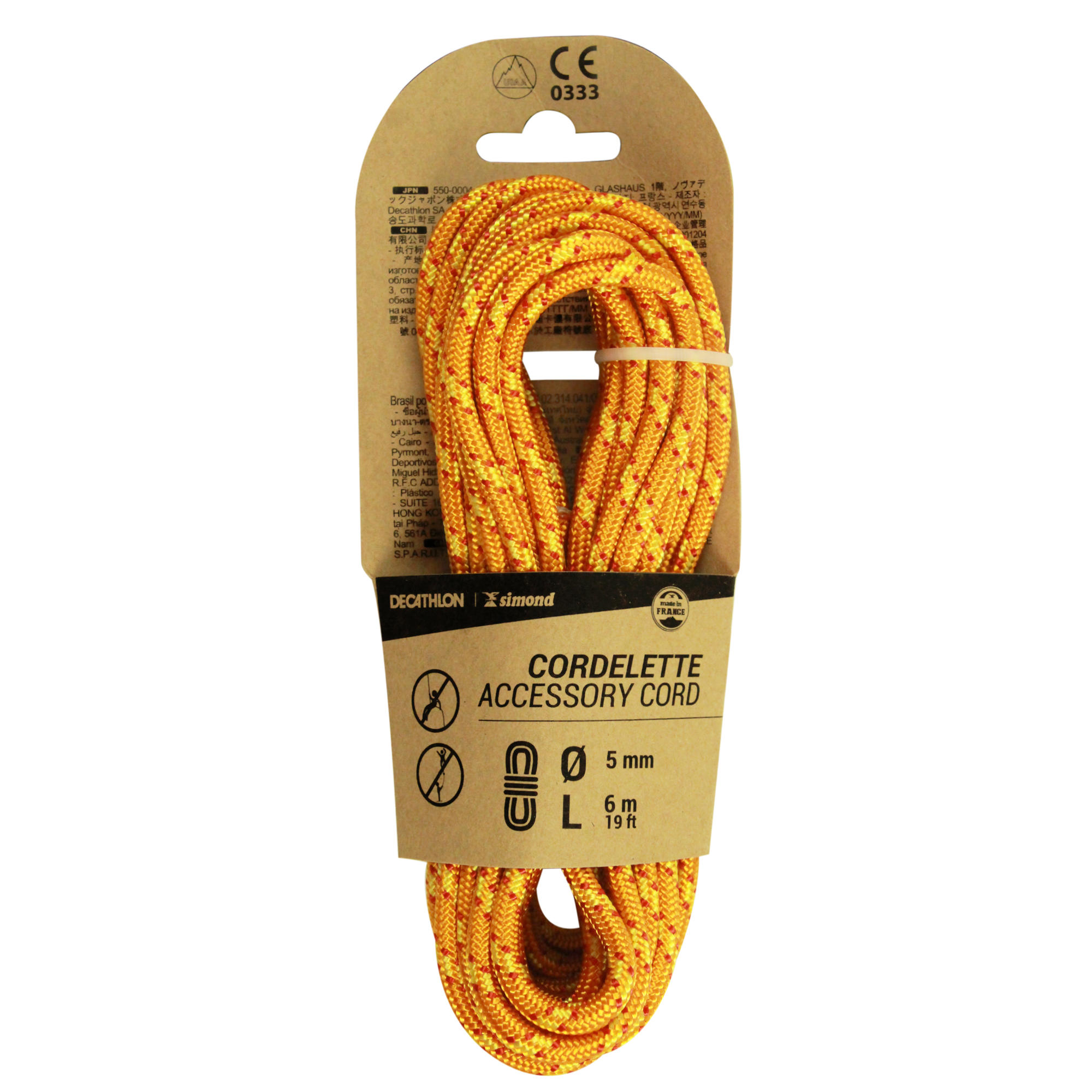 Climbing and Mountaineering Cordelette 5 mm x 6 m Orange Simond