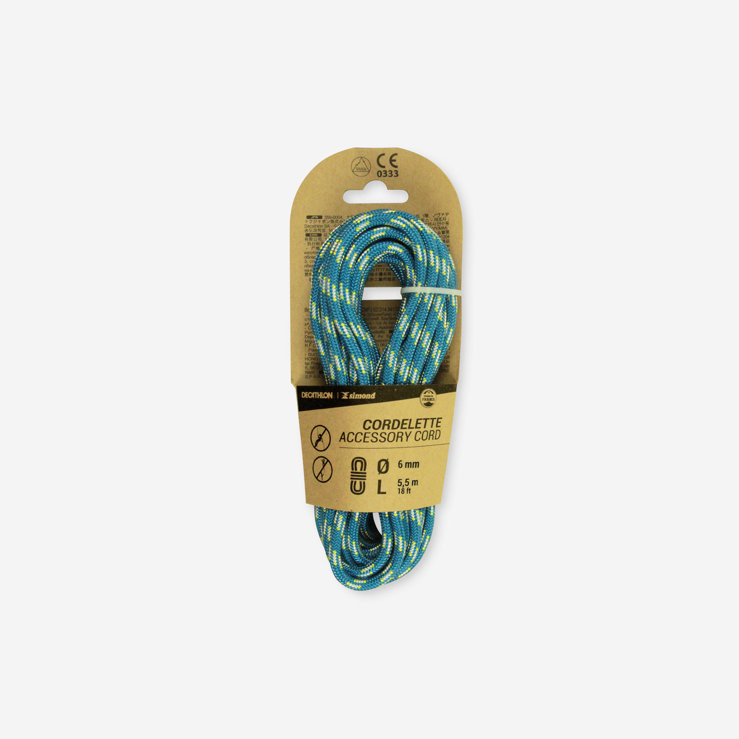 Climbing and mountaineering cord 6 mm x 5.5 m - Sky blue - Simond -  Decathlon