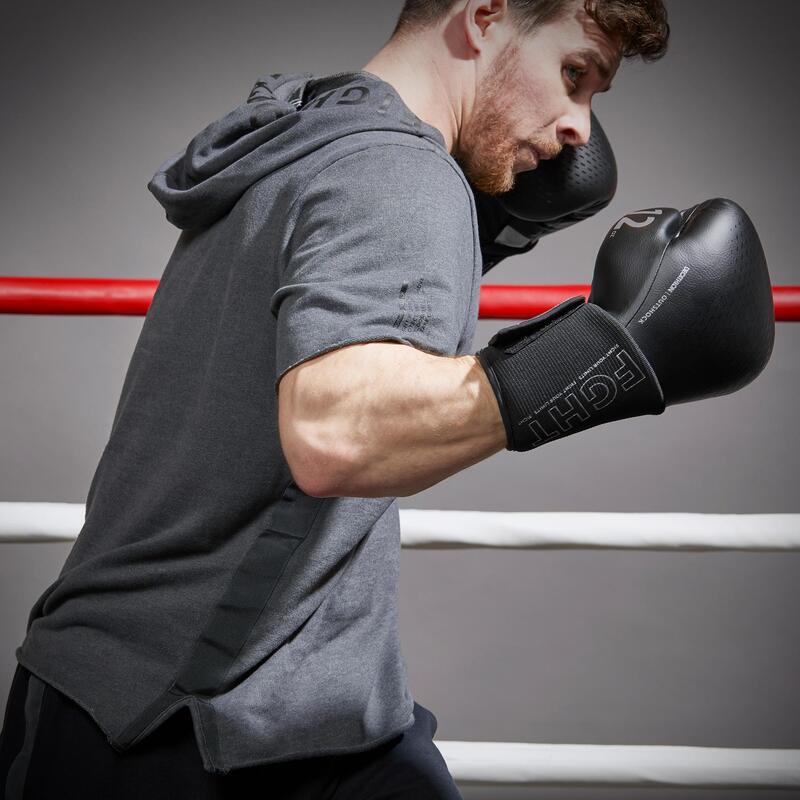 Camiseta de boxeo manga corta con capucha Outshock 100 gris