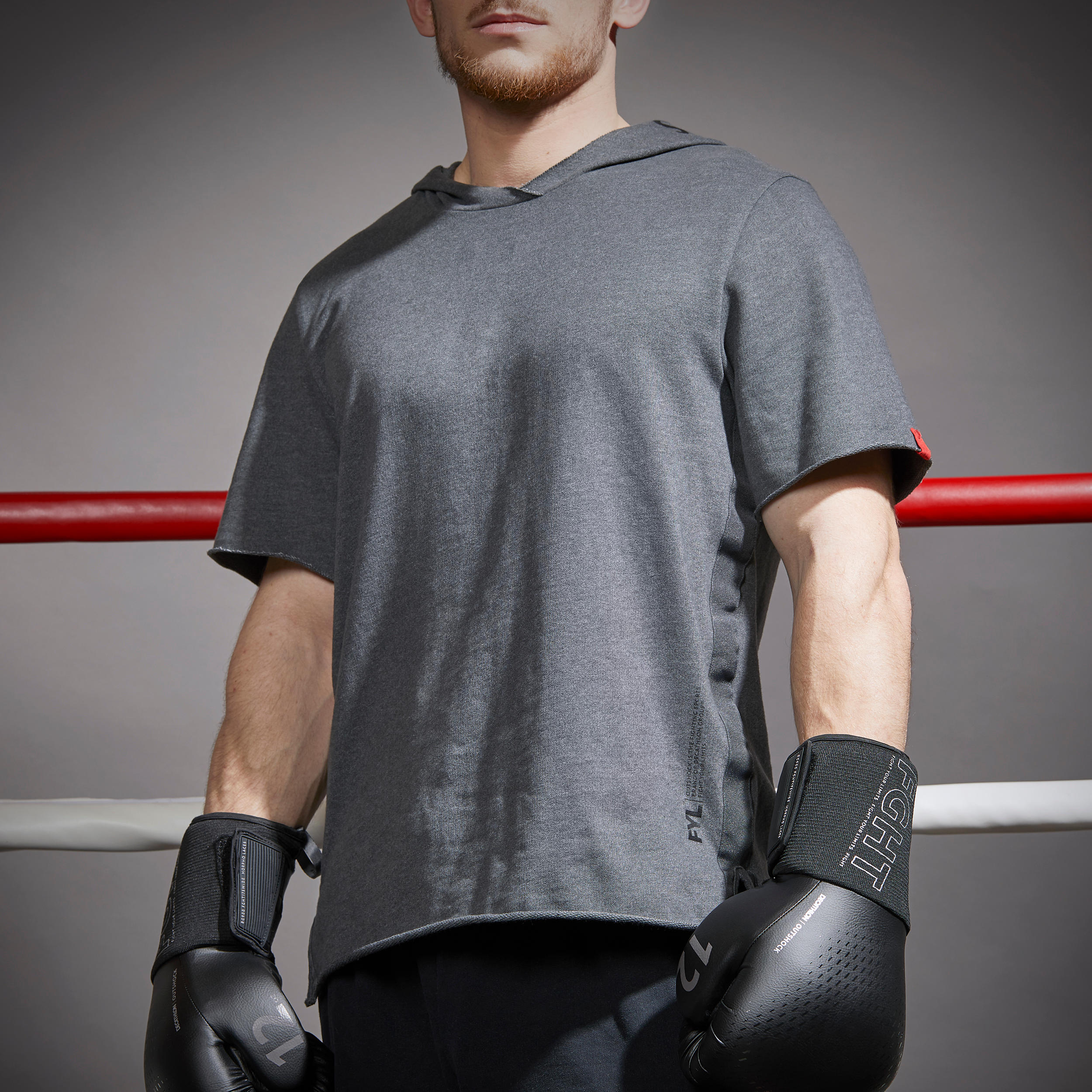 OUTSHOCK Camiseta de boxeo manga corta con capucha Outshock 100  gris