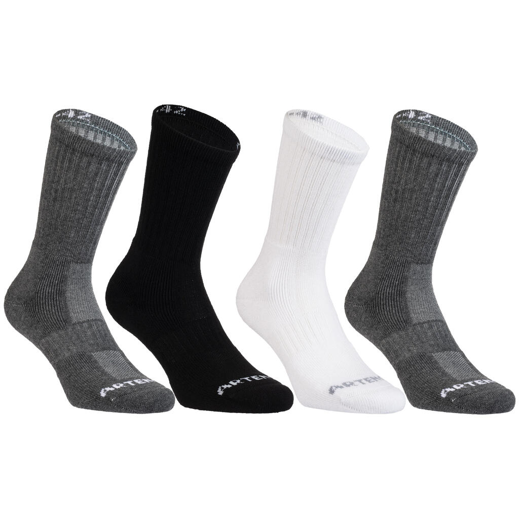 Tennissocken RS 500 High Erwachsene 4er-Pack grau/schwarz/weiss