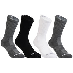 CHAUSSETTES DE SPORT HAUTES ARTENGO RS 500 GRIS NOIR BLANC LOT DE 4