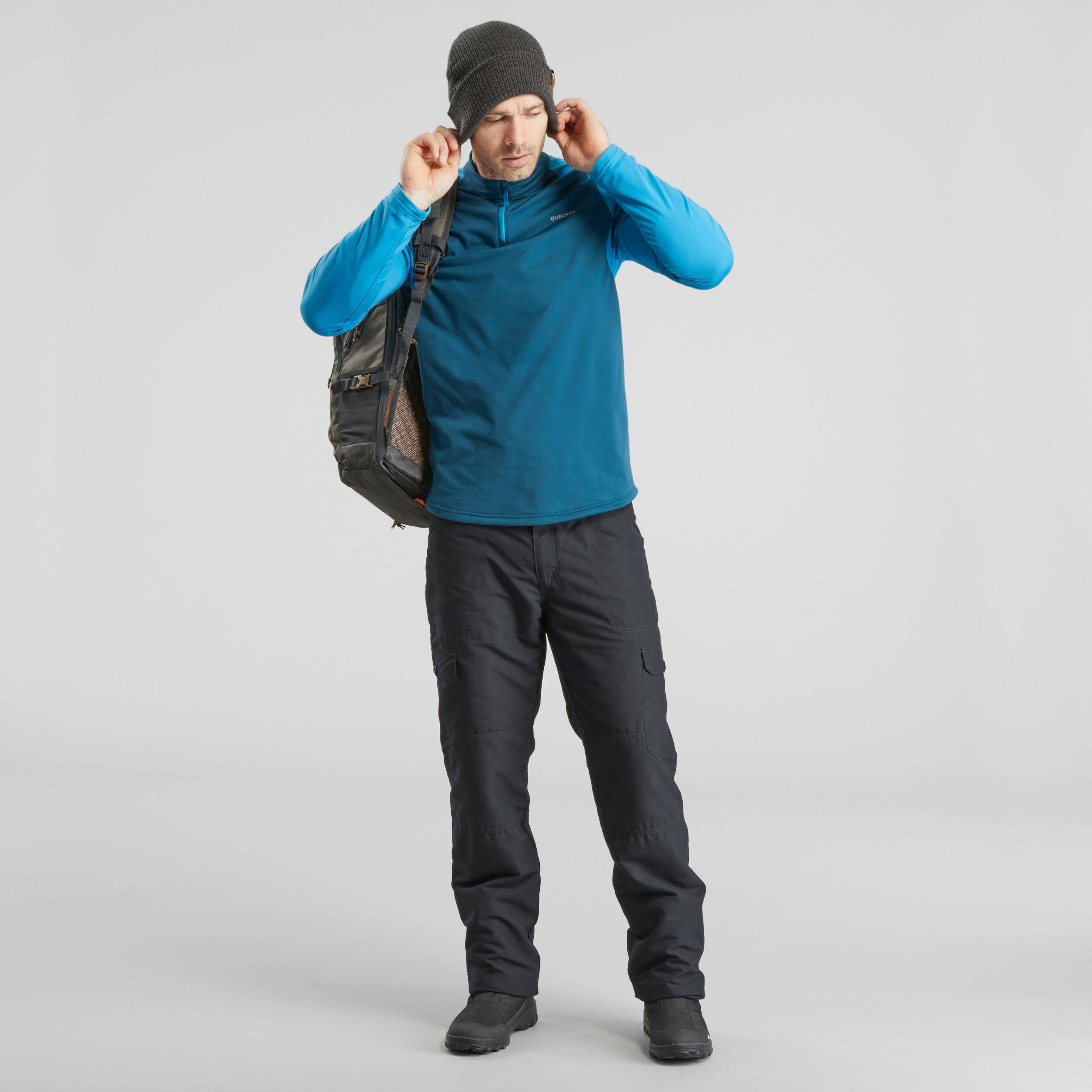 Men Hiking Long Sleeved Warm T-Shirt SH100 Blue -  2