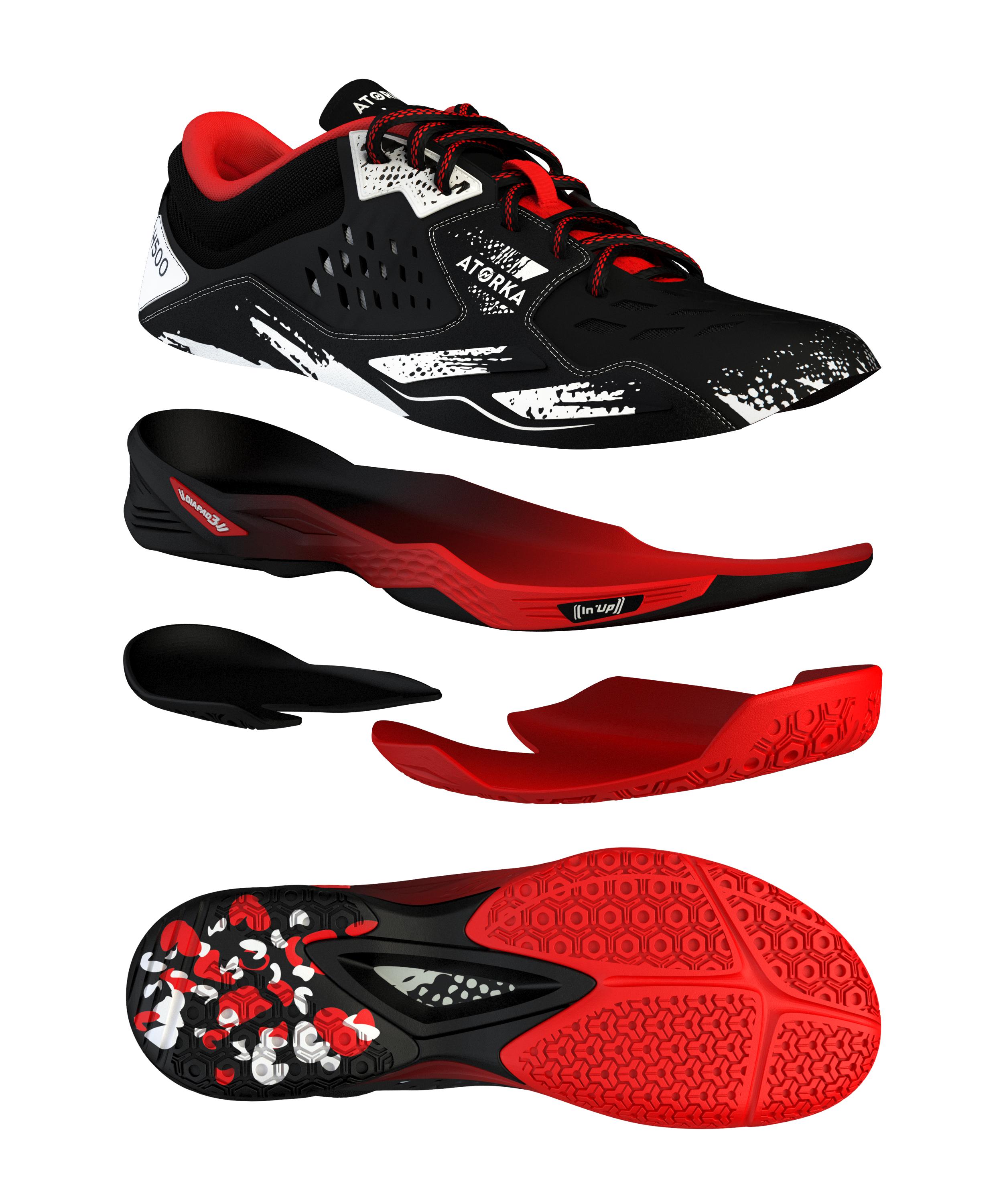 H500 Handball Shoes - Black/Red/White 2/9