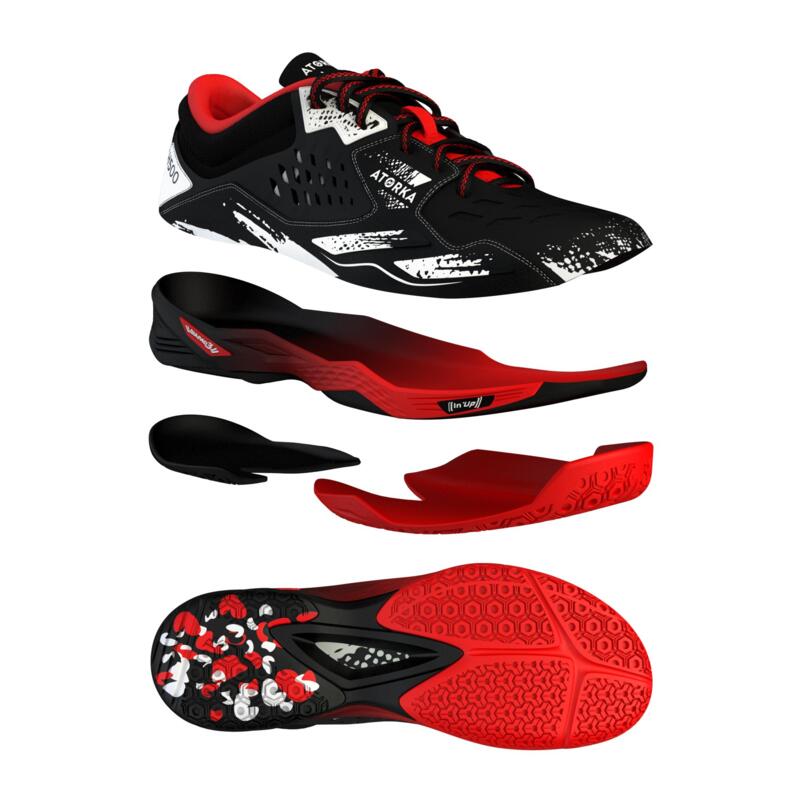Handballschuhe H500 schwarz/rot/weiß