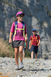 Kids’ Hiking Skort - MH100 - AGED 7 TO 15 - Grey and Coral